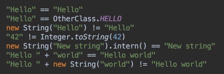 Does new String("Hello_42") == "Hello_" + 42?